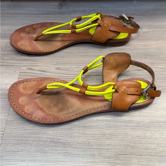 COACH COCO Neon Yellow / Brown Leather Thong Ankle Buckle Sandals
 - Size 8.5 - Picture 3 of 6